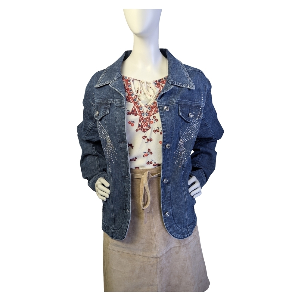 Rhinestone Studded Denim Jacket | Katina Marie | Y2K Glam Western | Size M - Picture 5 of 9